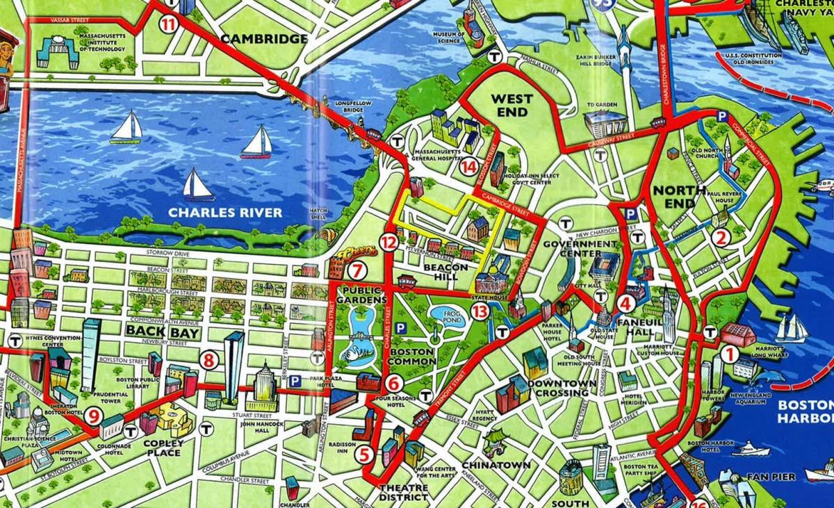mapa de atracciones de Boston