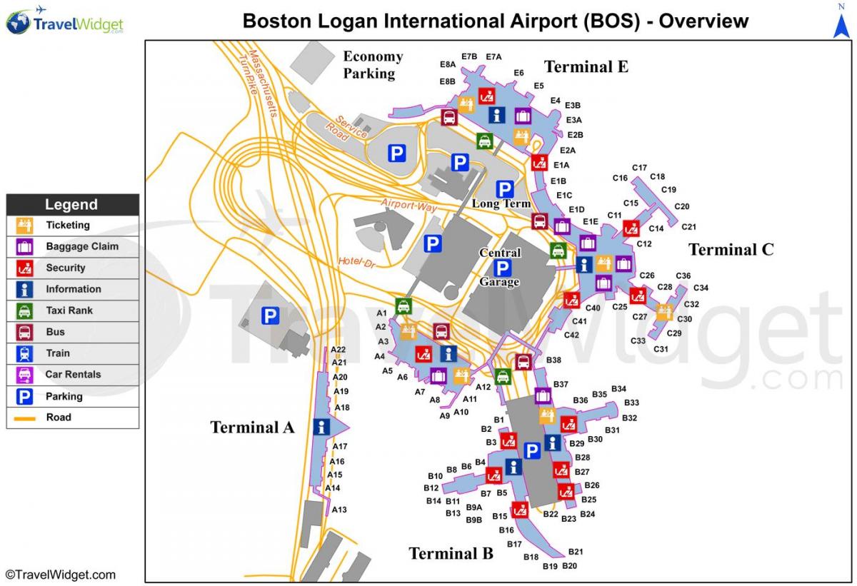 mapa de aeropuerto de Boston