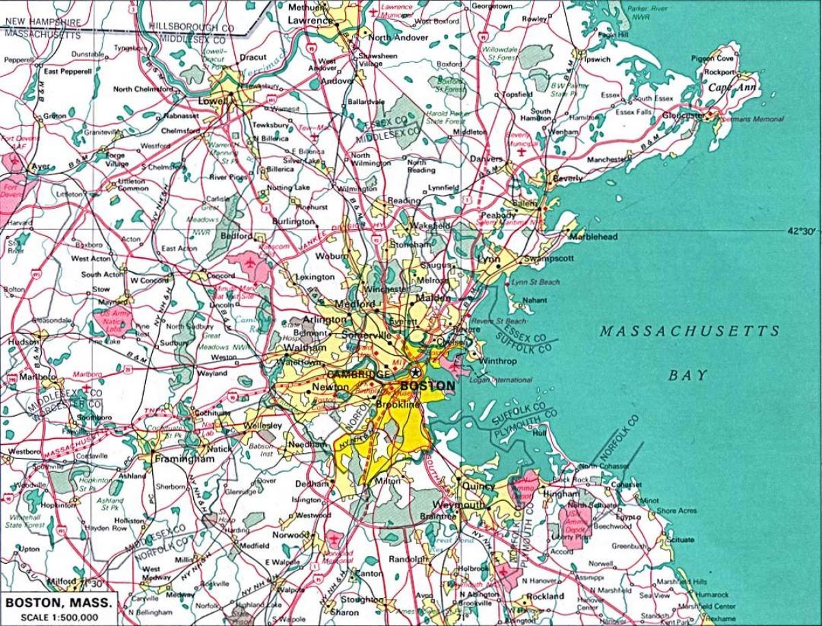 mapa de la mayor área de Boston