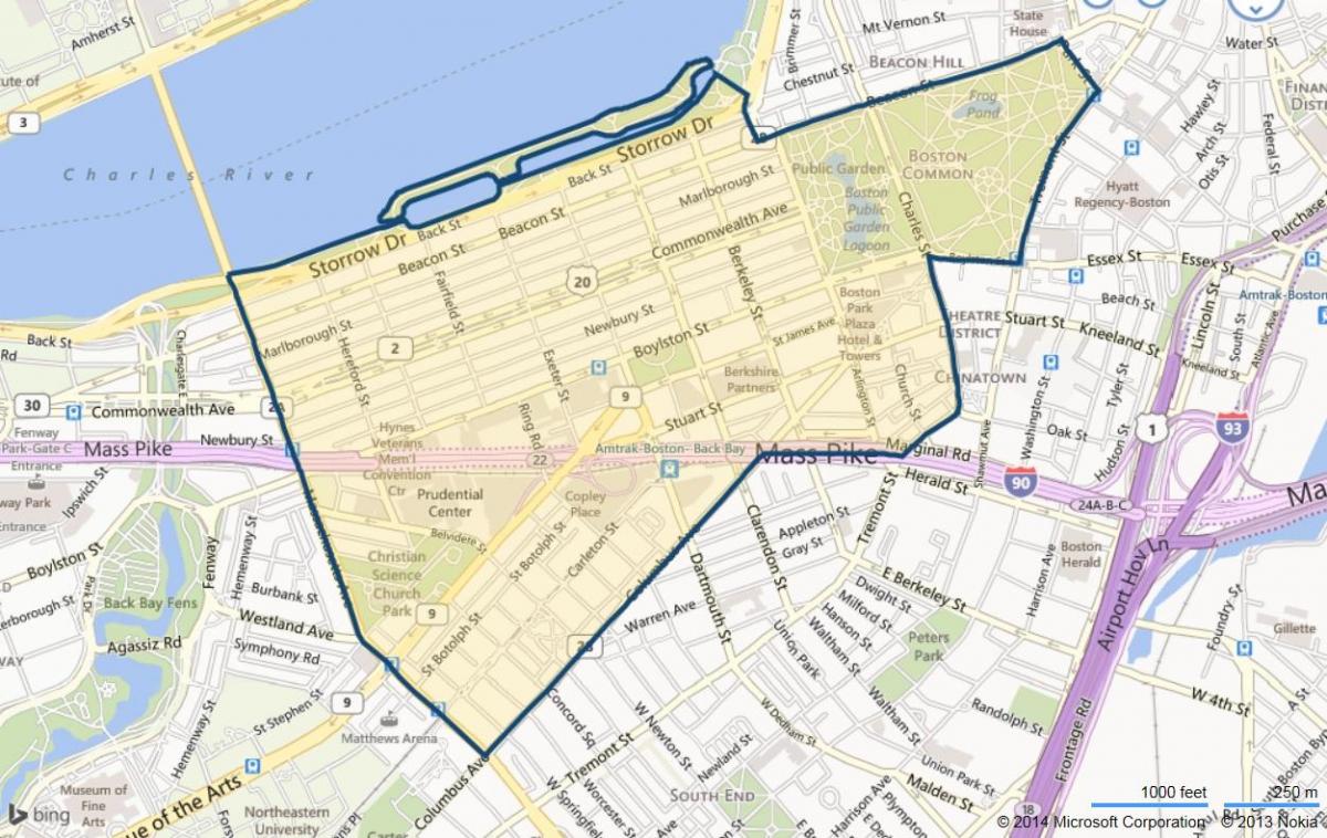 back Bay de Boston mapa