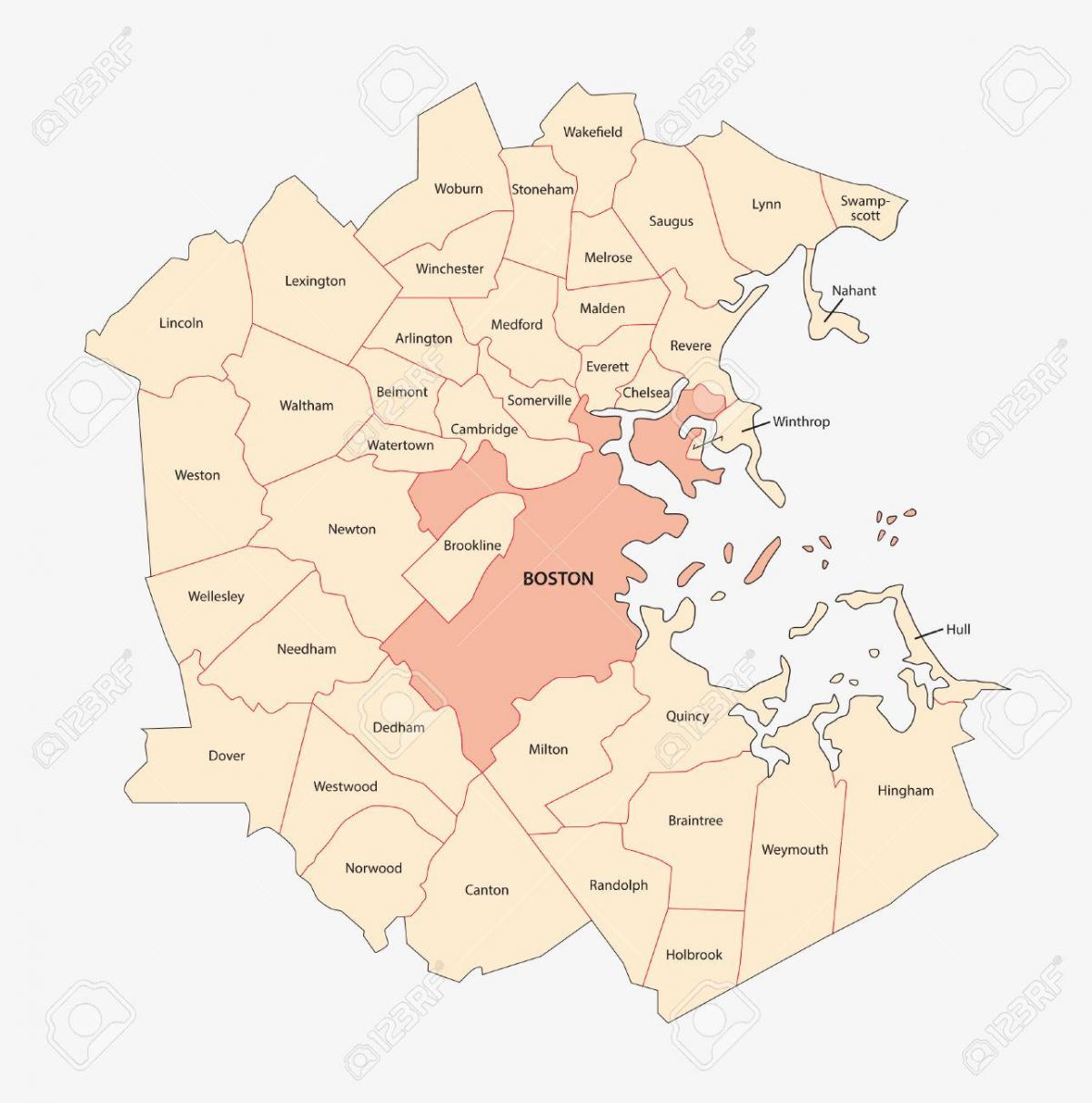 mapa del área de Boston