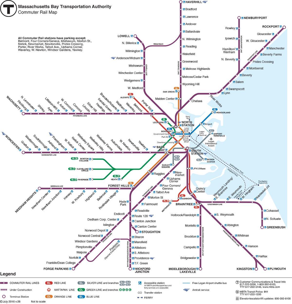 tren de cercanías mapa de Boston