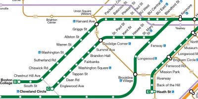 MBTA de la línea verde del mapa