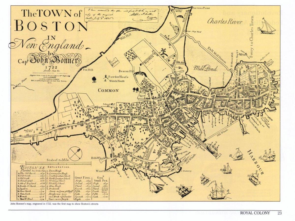 mapa antiguo de Boston