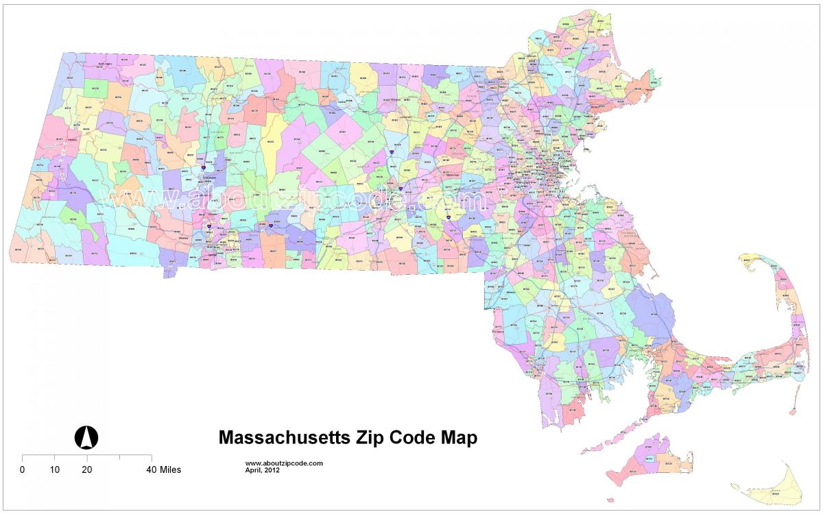 el código postal de mapa de Boston