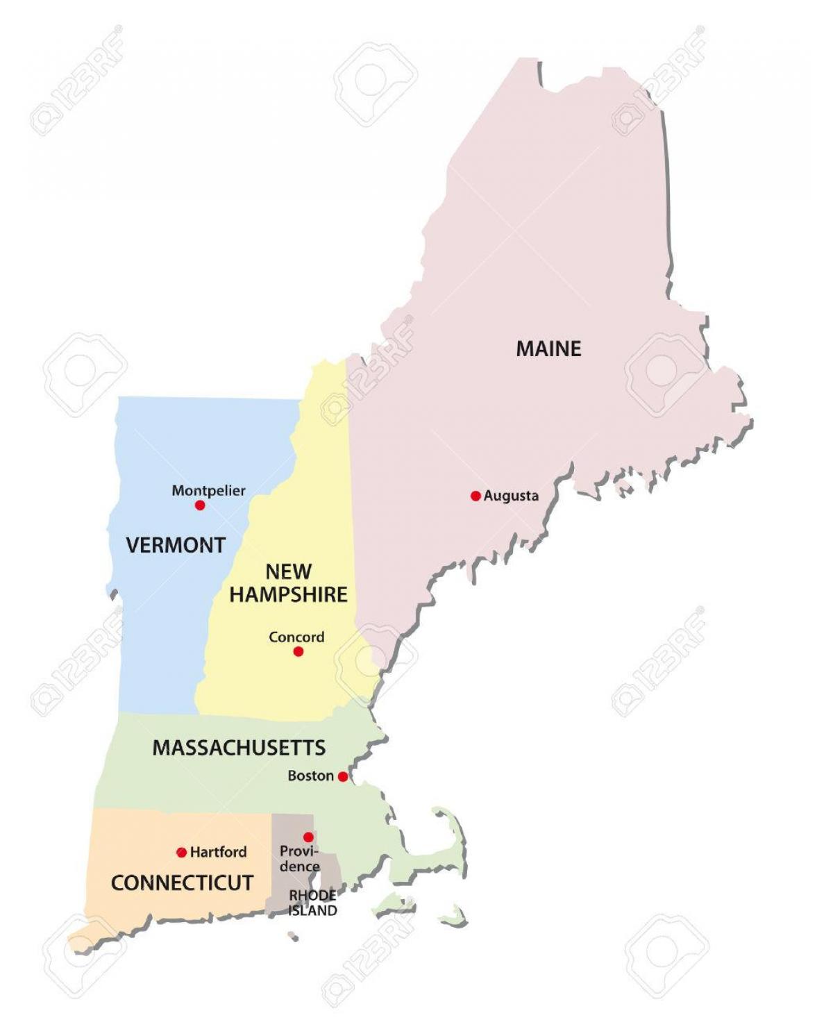 mapa de los estados de Nueva Inglaterra