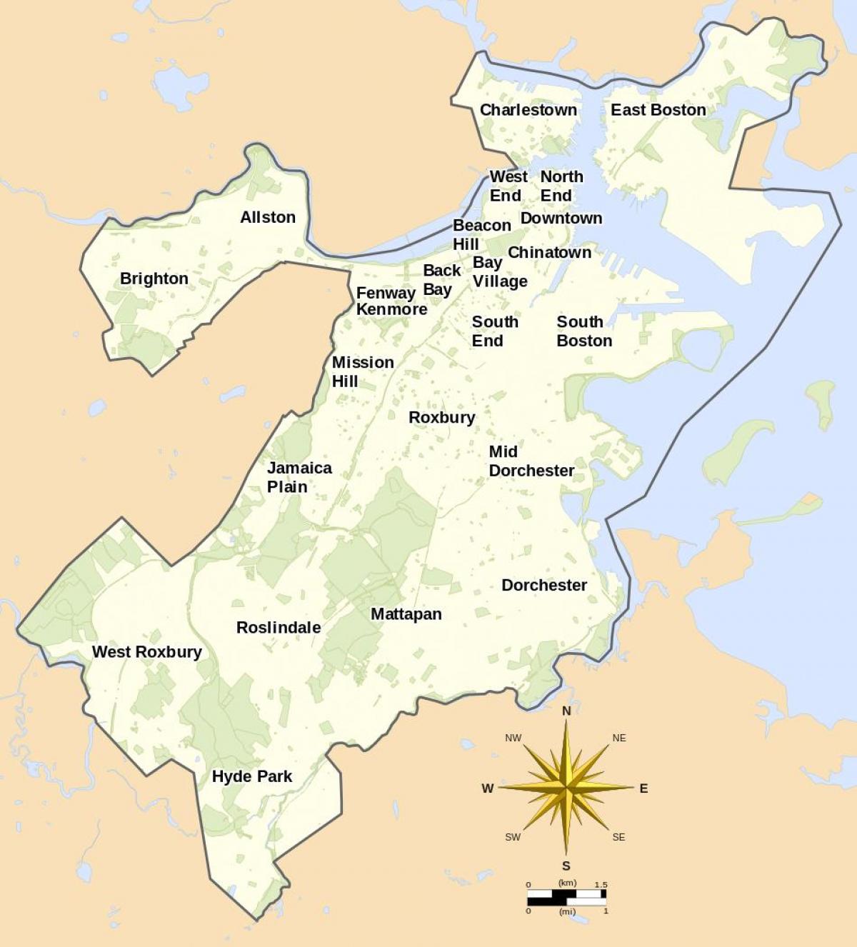 mapa de Boston y alrededores